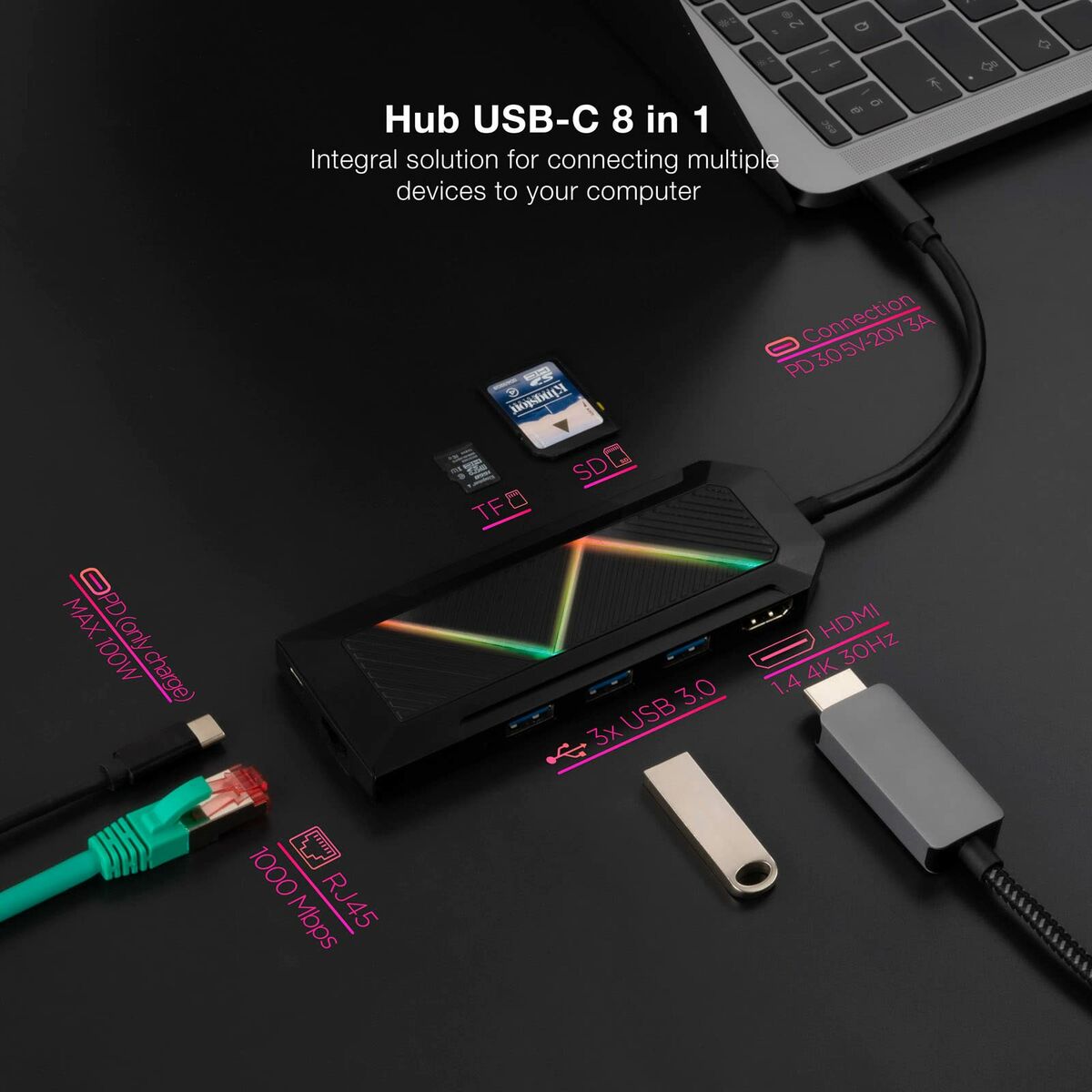USB Hub NANOCABLE 10.16.0801 Sort