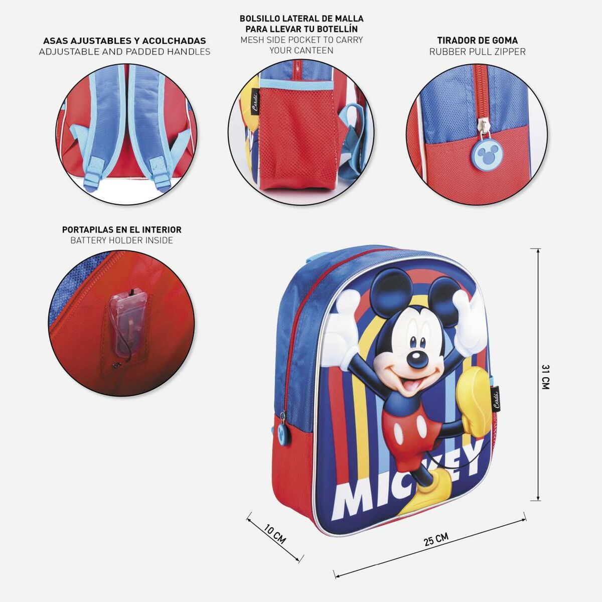 Skoletaske Mickey Mouse Mørkeblå (25 x 31 x 10 cm)