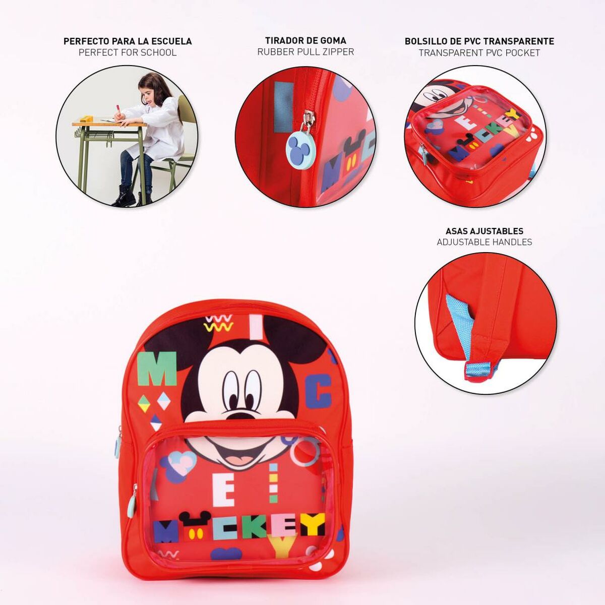 Skoletaske Mickey Mouse Rød (25 x 30 x 12 cm)